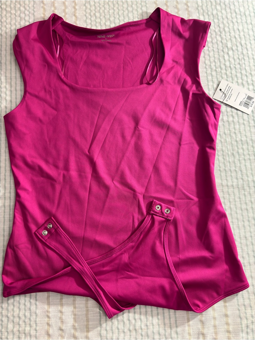 Nine West Bright Pink Scoop Neck Sleeveless Bodysuit